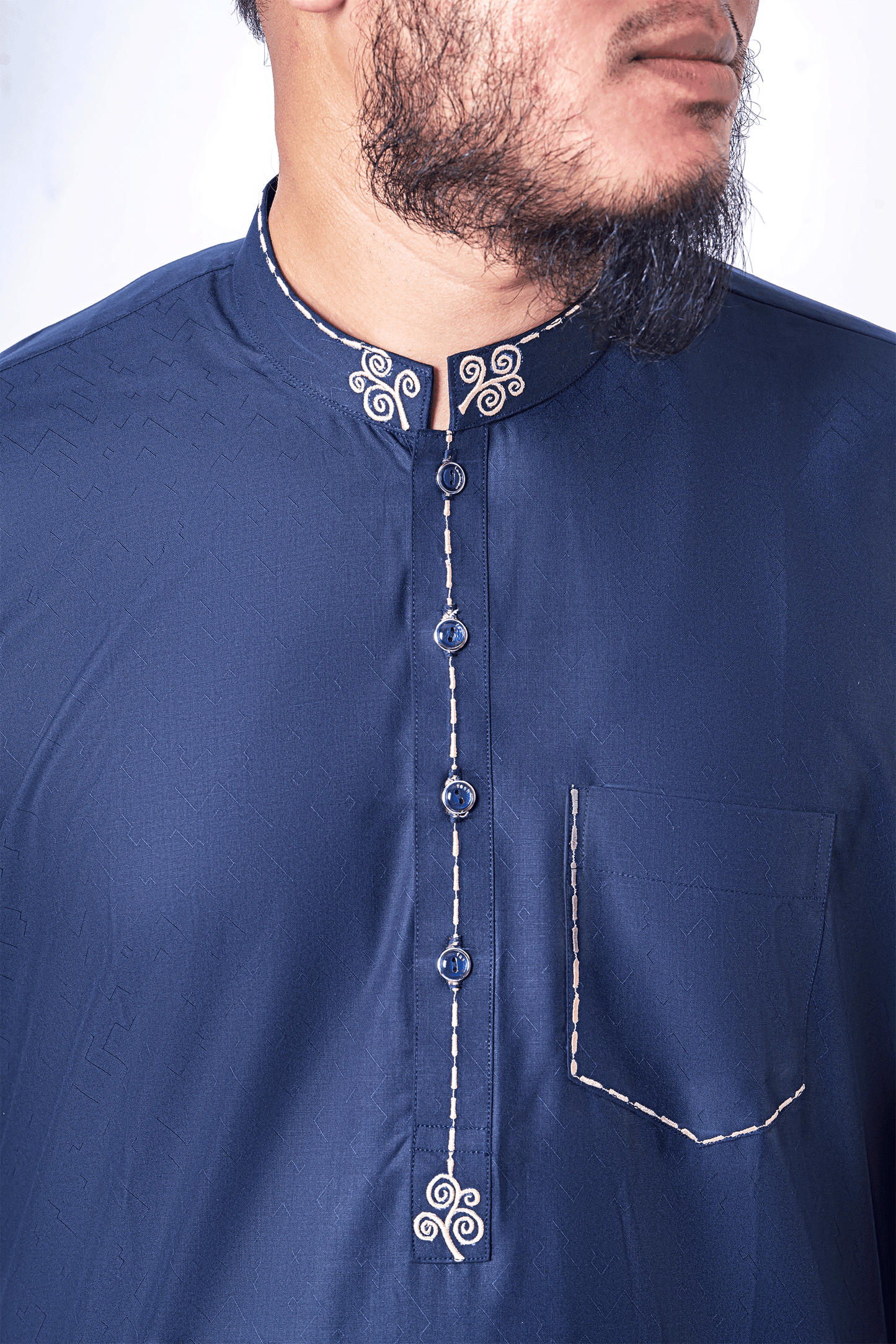 Navy blue embroidered thobe | Thobe for men - Sunaan