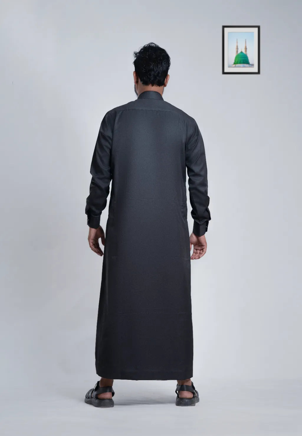 Men’s Black Thobe – Designer Winter Thobe with Elegant Pocket & Placket Details