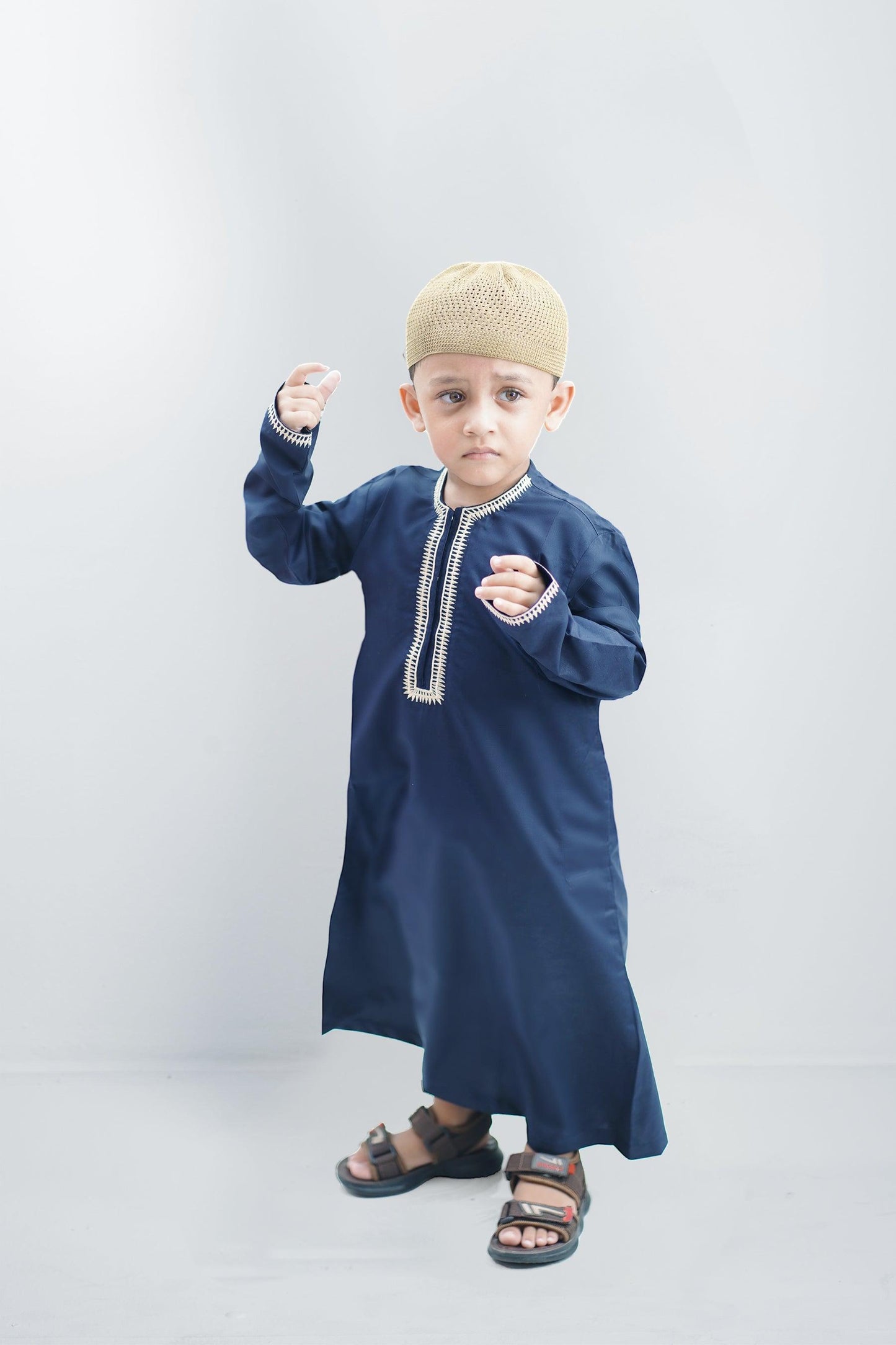 Kids embroidered thobe, Navy blue thobe - Sunaan