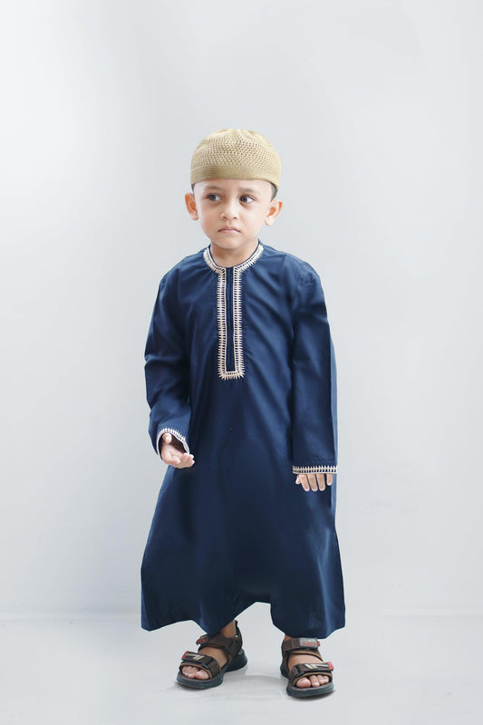 Kids embroidered thobe, Navy blue thobe - Sunaan