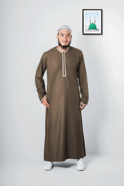 Brown embroidery thobe | Designer thobe for men | Islamic clothing - Sunaan