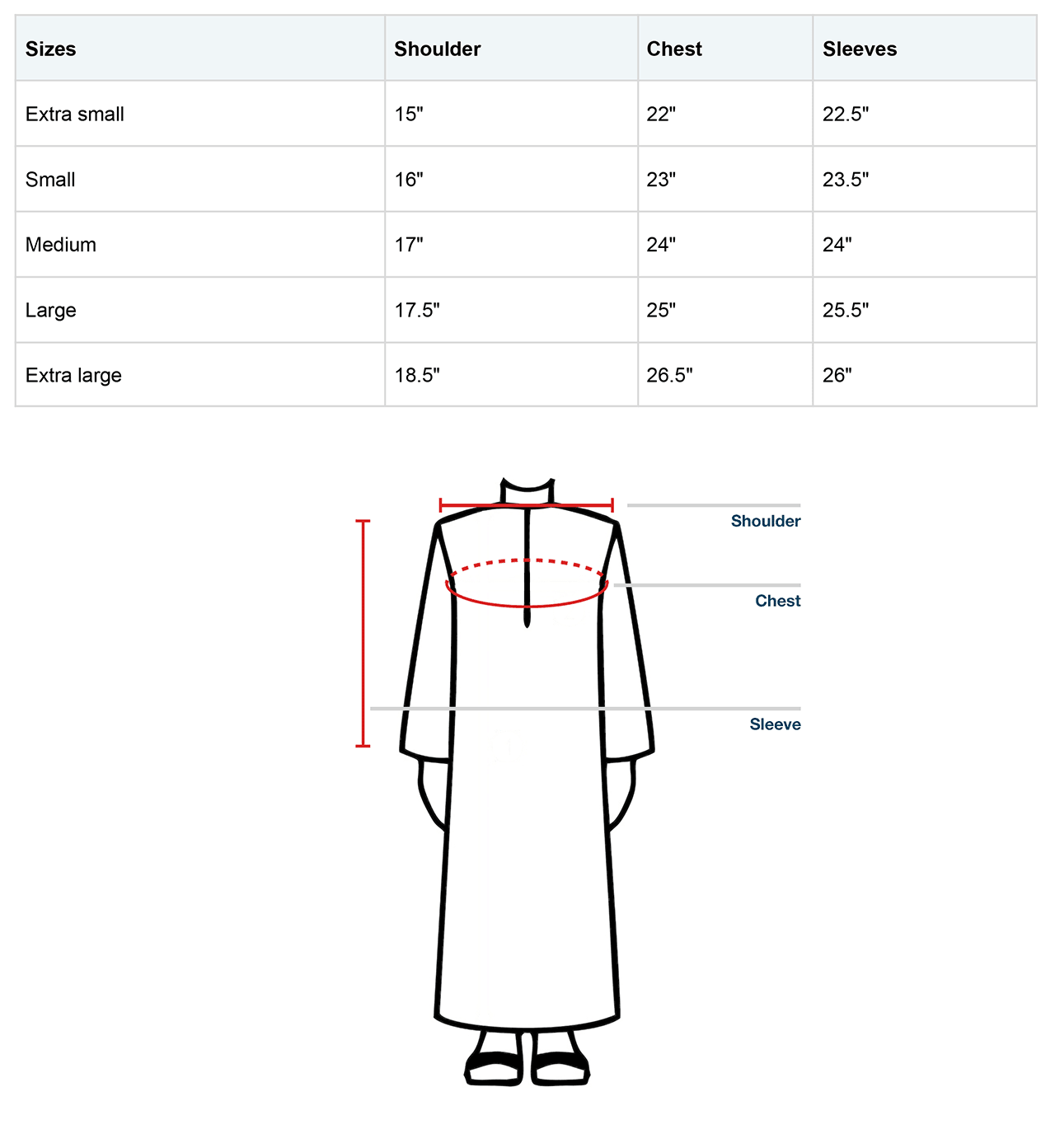 White modest thobe for men | Thobe for men  | Size guide