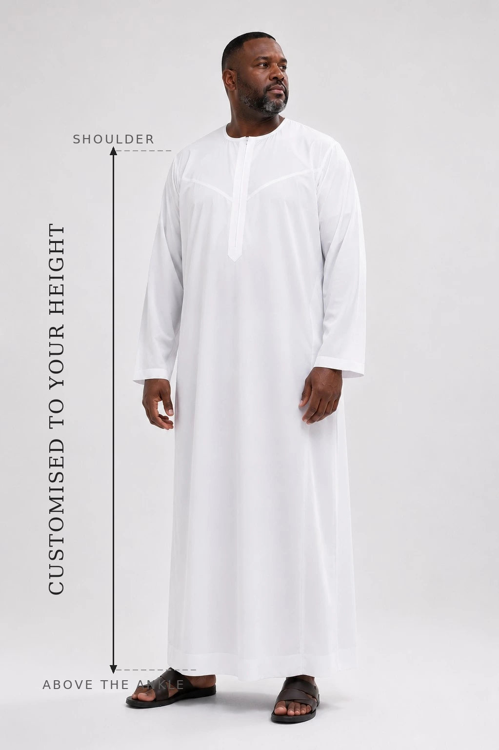 White Japanese Toray thobe tailored to your height — made to measure